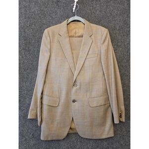 C&A Suit Mens 48‎ Beige Wool Plaid Check Tweed 2 Piece Jacket Pants FLAWS